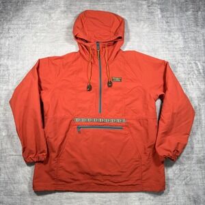 LL Bean Jacket Womans Large Orange Anorak Pullover Hooded Nylon Mountain Classic